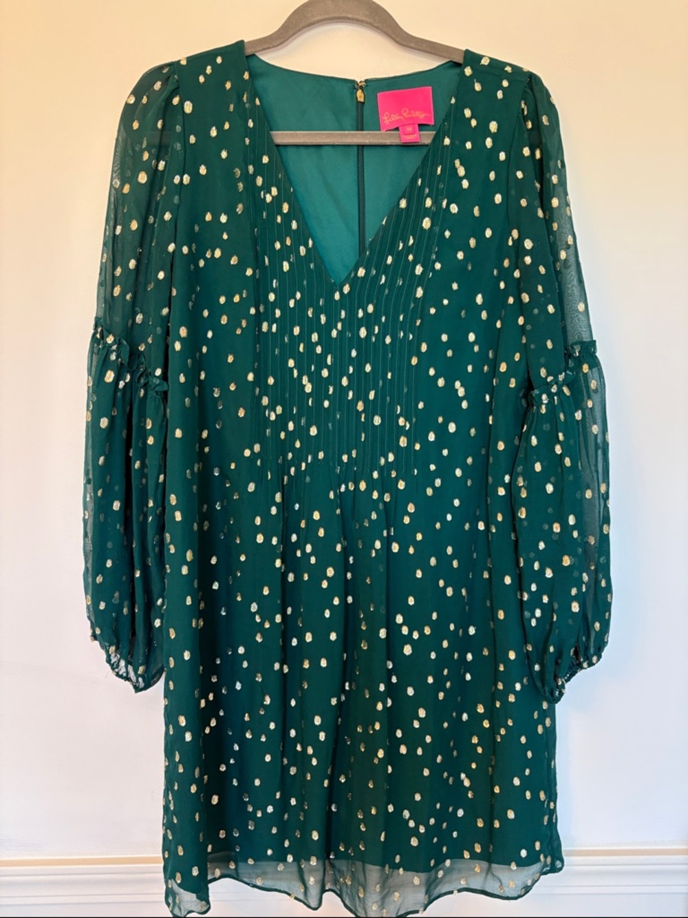 Lilly Pulitzer Green Shift Dress with Gold Dot Accents